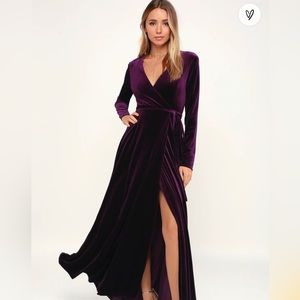 Jacinda Plum Purple Velvet Wrap Maxi Dress